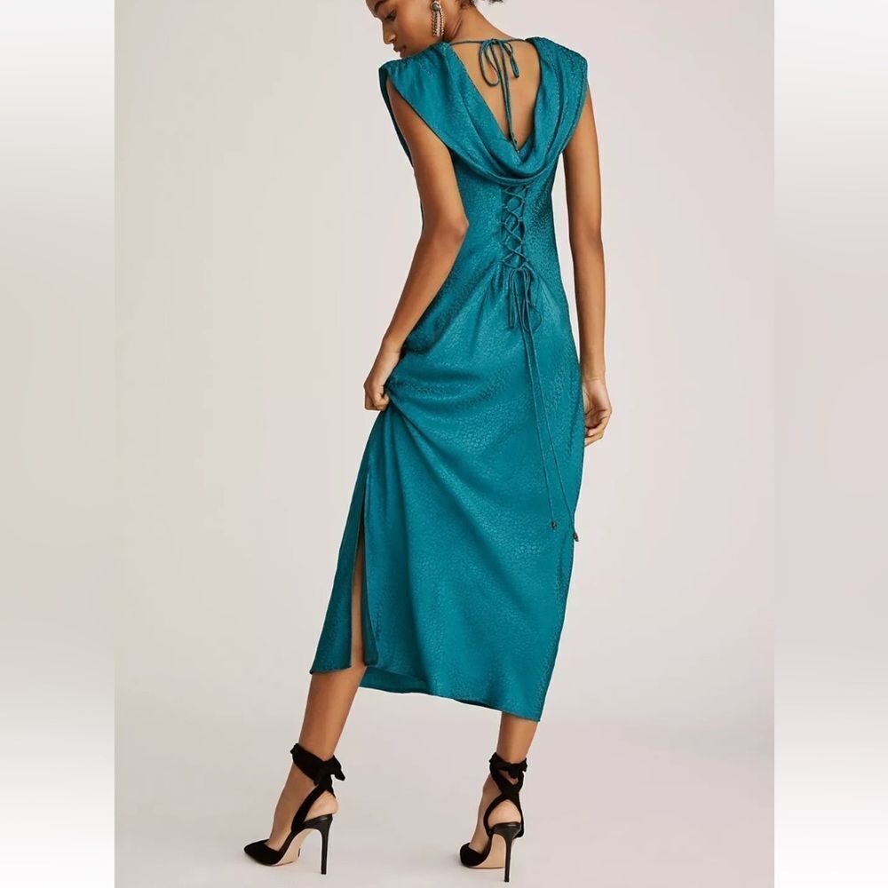 Anthropologie Maeve Cowl Neck Slip Midi Dress Size M Satin - Picture 2 of 7